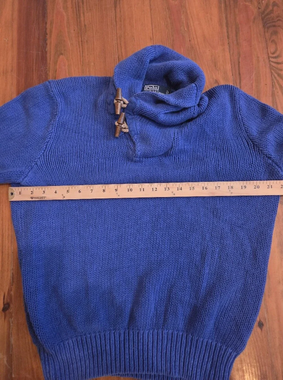Polo Ralph Lauren Sweater Blue Shawl Collar Toggle Knit Linen Size L - Picture 7 of 8